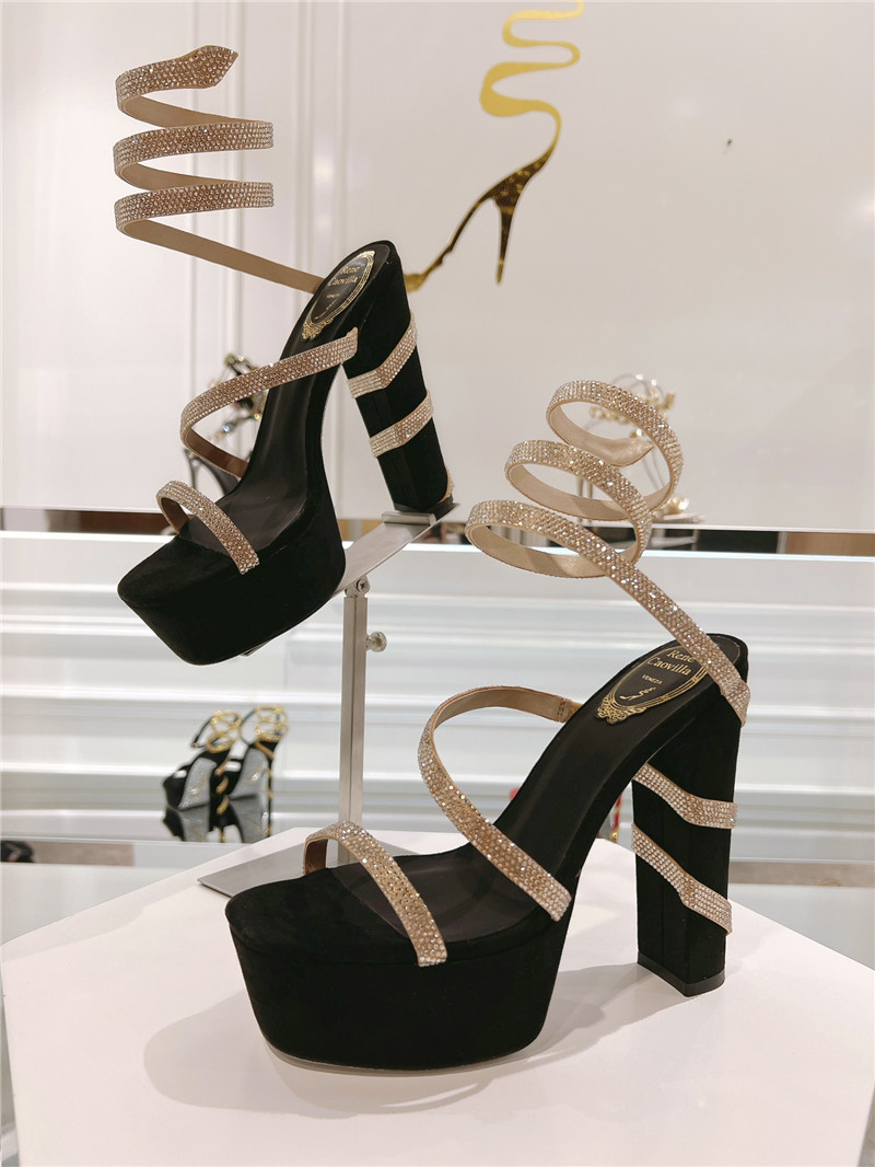 René Caovilla Margot Black and Gold Platform Sandals