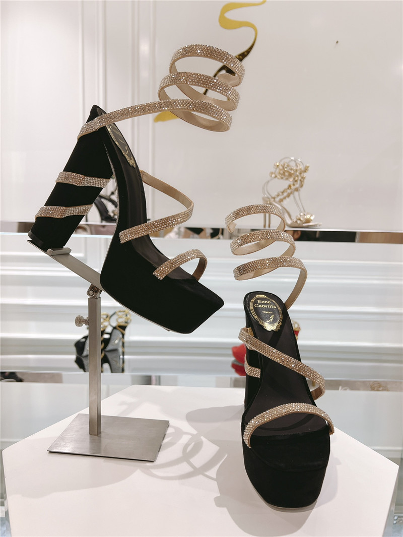 René Caovilla Margot Black and Gold Platform Sandals