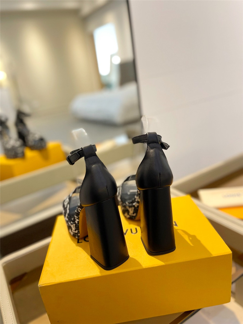 l0vis Vvtt0n monogram jacquard denim platform sandals black