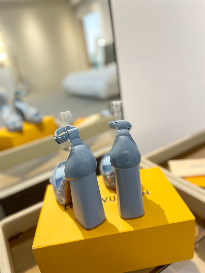 l0vis Vvtt0n monogram jacquard denim platform sandals beige