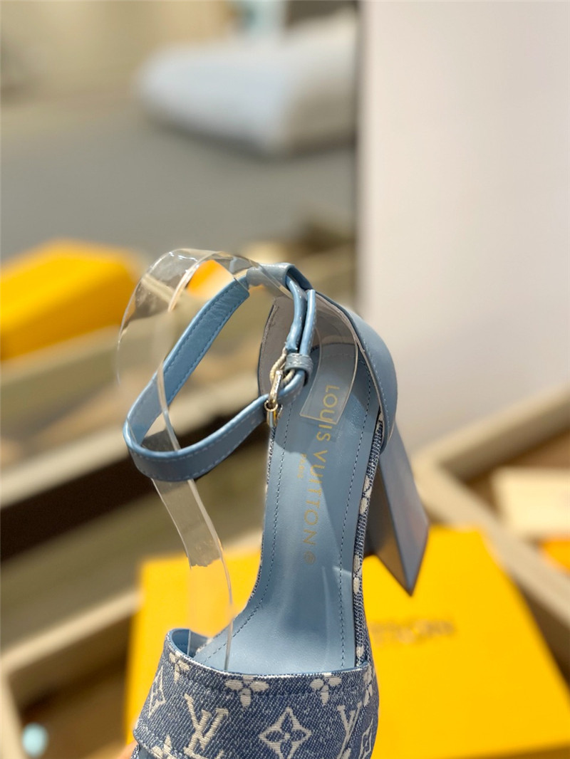 l0vis Vvtt0n monogram jacquard denim platform sandals beige