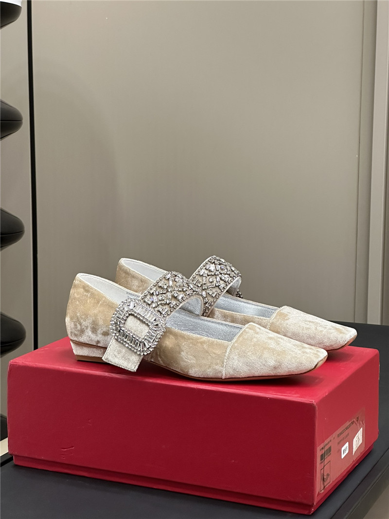 Roger Vivier Beige Velvet Belle Vivier Mary Janes