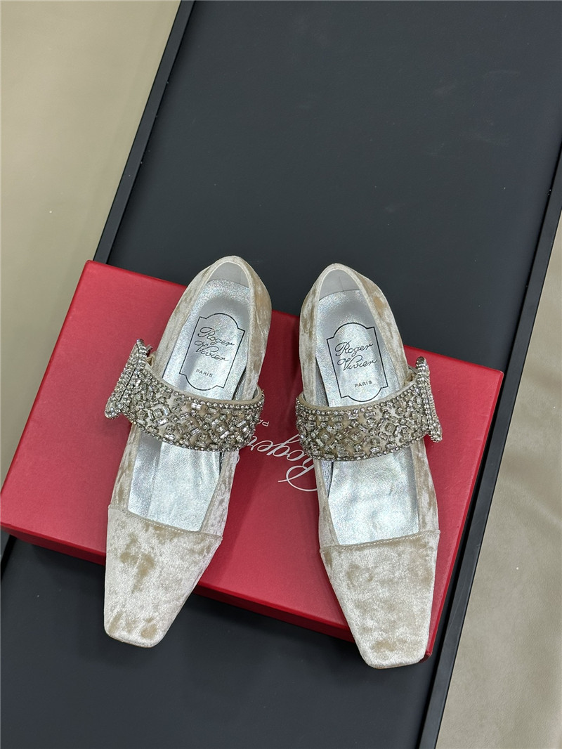Roger Vivier Beige Velvet Belle Vivier Mary Janes