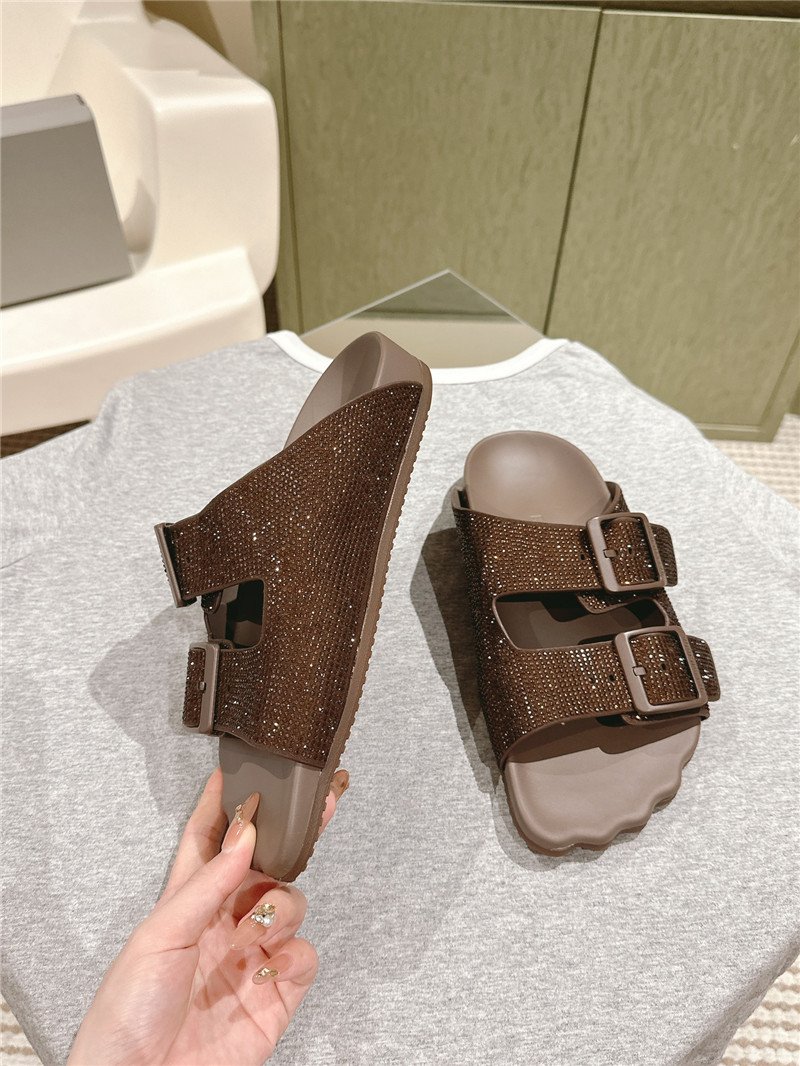 Ba1en*iaga rhinestone slippers brown