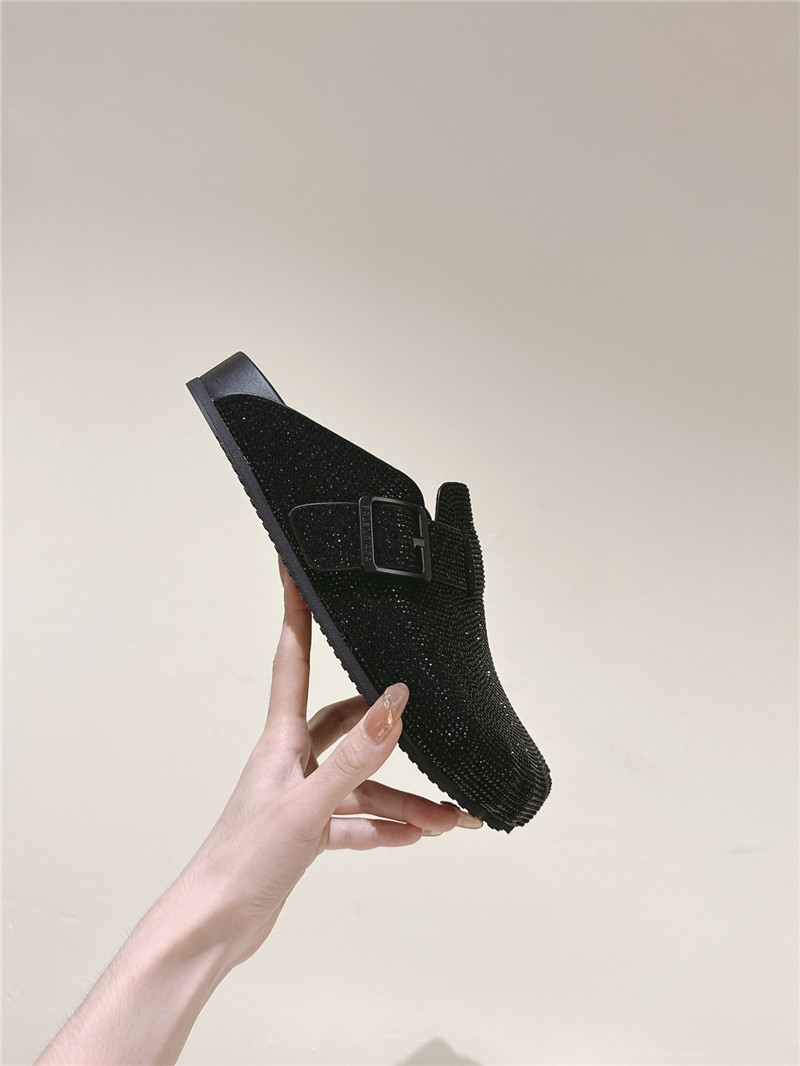 Ba1en*iaga rhinestone slippers black