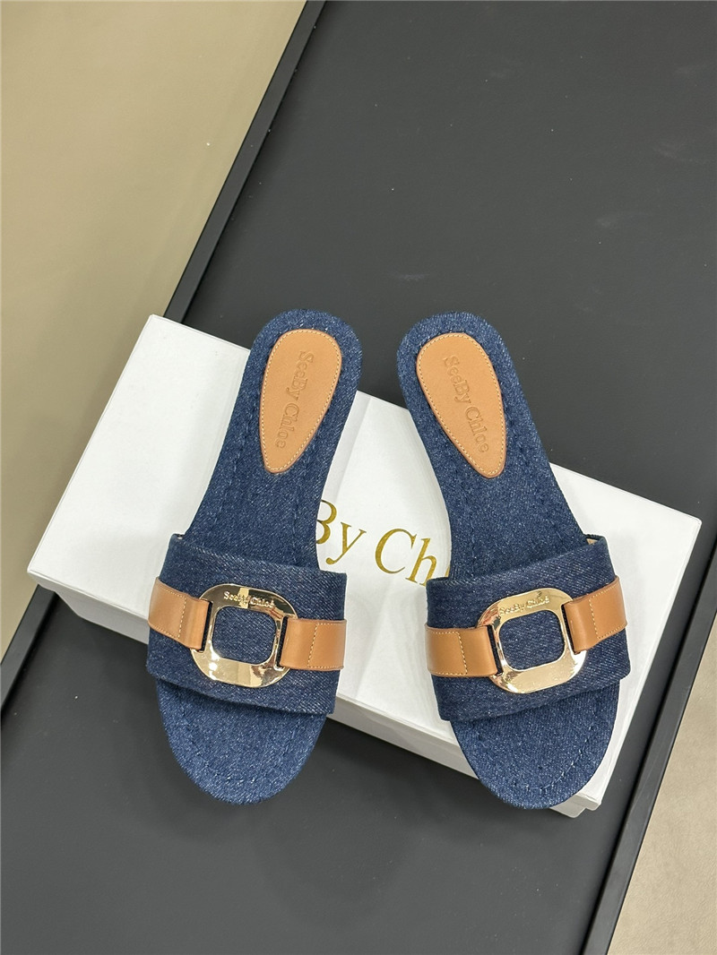 Chloé Blue Klaire Denim Slides
