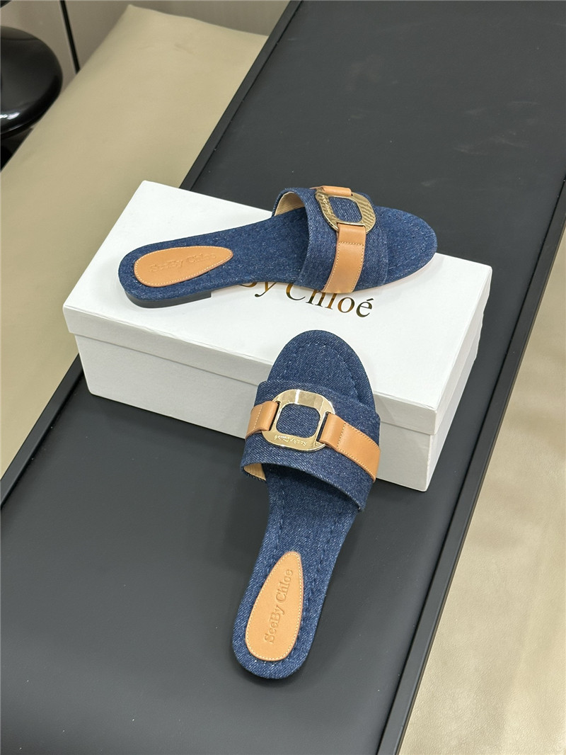 Chloé Blue Klaire Denim Slides