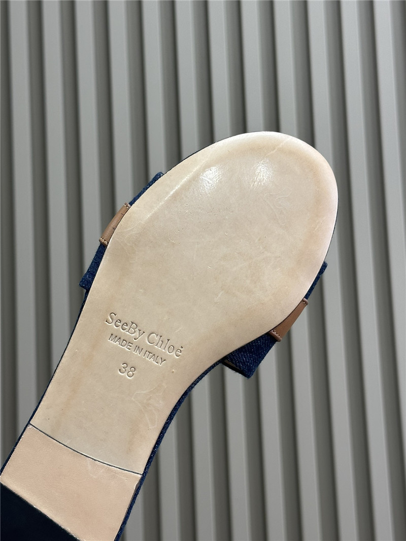 Chloé Blue Klaire Denim Slides