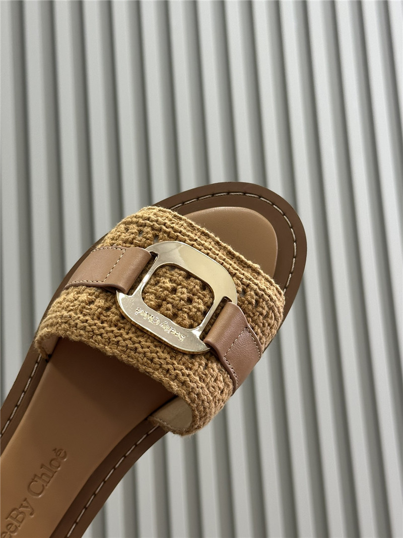 Chloé Beige Woven Slide Mule