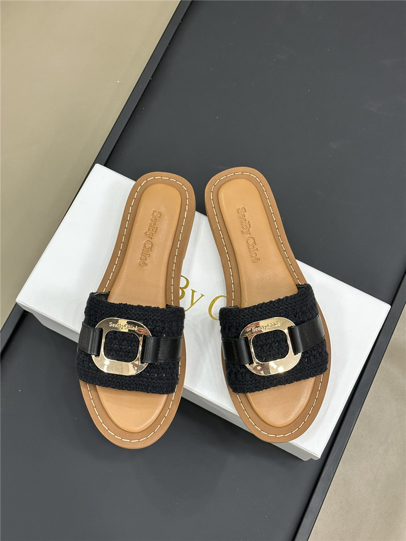Chloé Black Woven Slide Mule