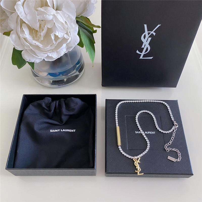 y51 full D1am0nd chain contrast logo necklace