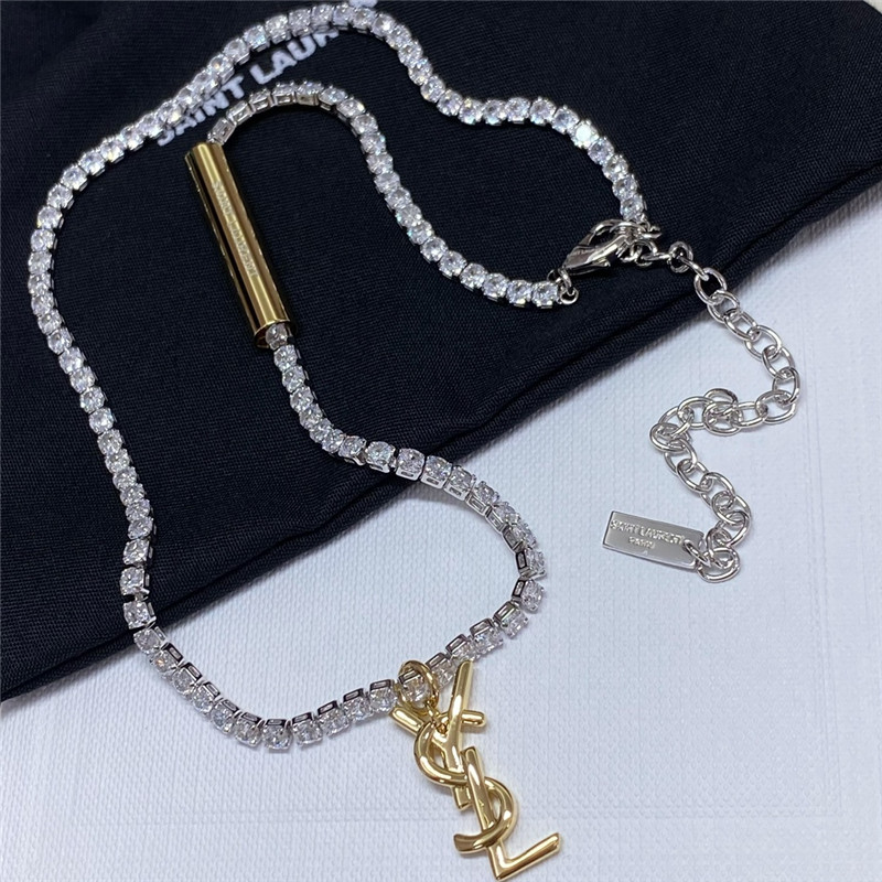 y51 full D1am0nd chain contrast logo necklace