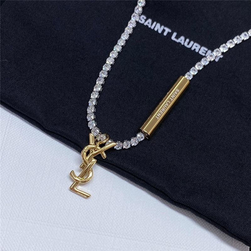 y51 full D1am0nd chain contrast logo necklace
