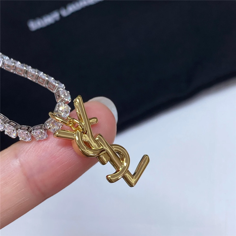 y51 full D1am0nd chain contrast logo necklace