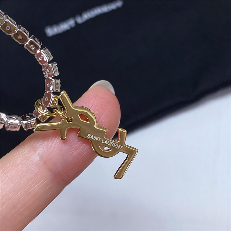 y51 full D1am0nd chain contrast logo necklace