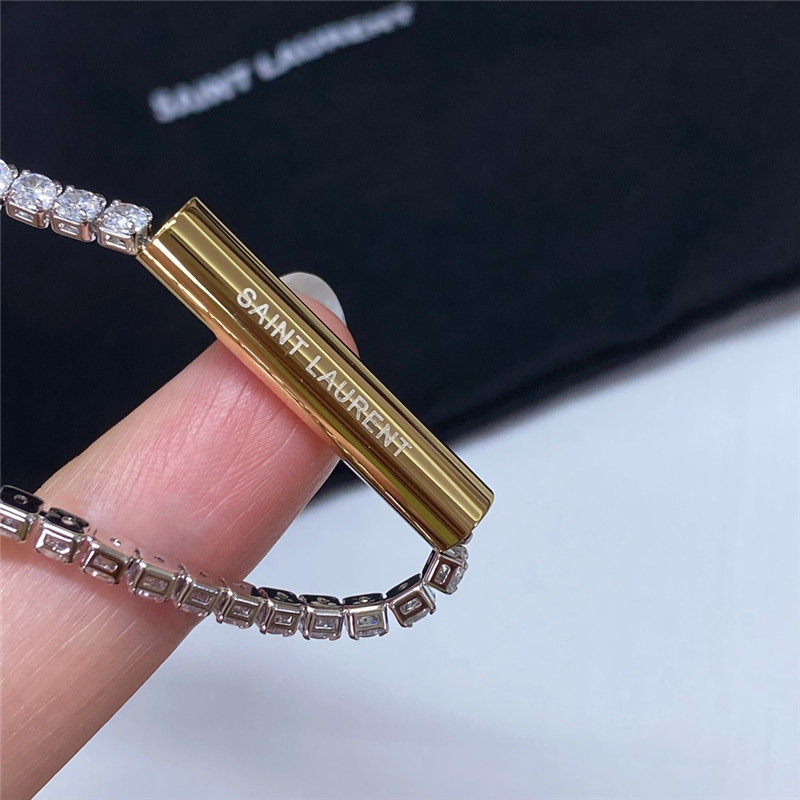 y51 full D1am0nd chain contrast logo necklace