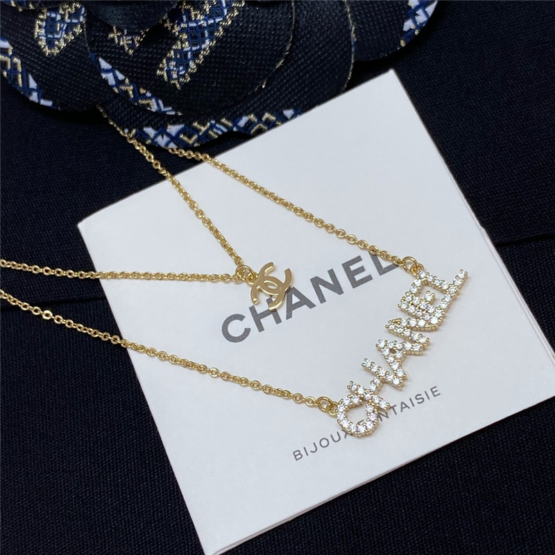ch**el full D1am0nd letter double c double layer necklace
