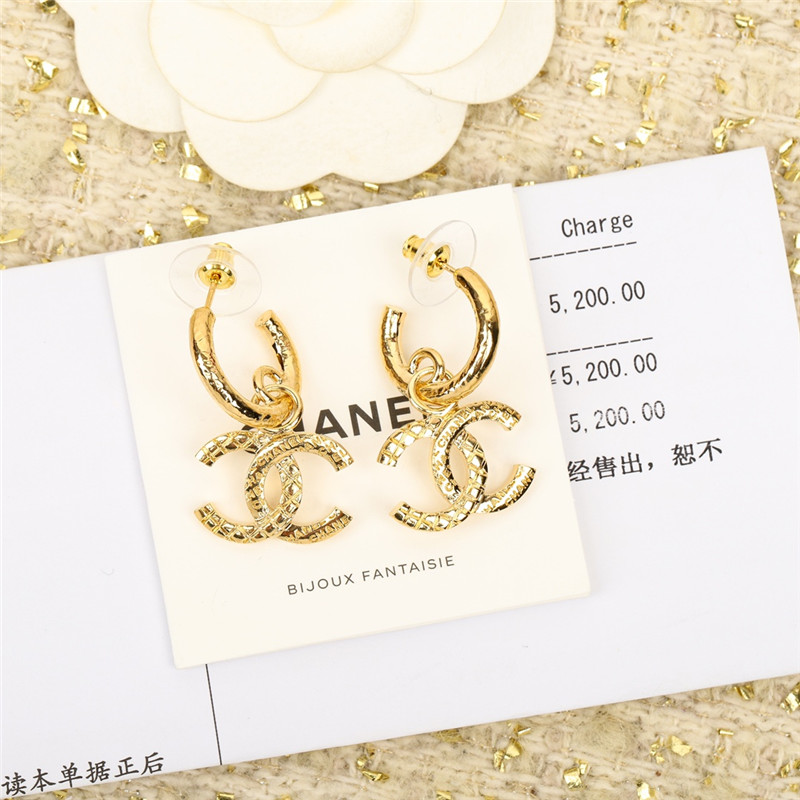 Ch**el embossed double c earrings