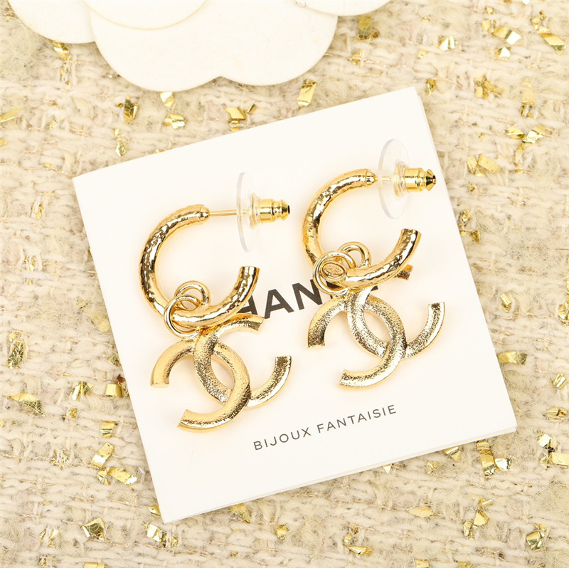 Ch**el embossed double c earrings