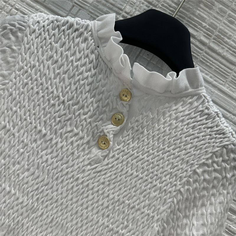 Ch**el lace collar short-sleeve top white