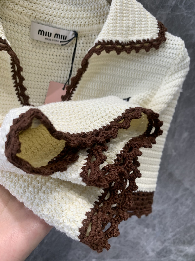 Miu Miu Ivory Crochet Polo Shirt