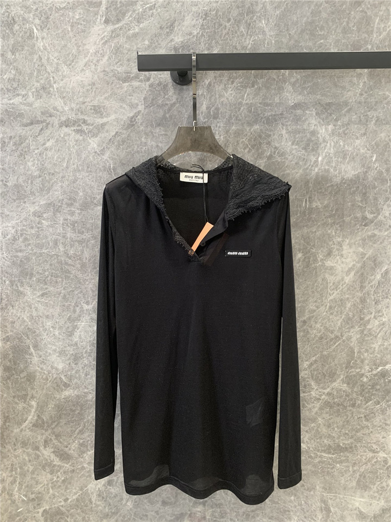 M1um1u lace hooded long-sleeved t-shirt replica clothes