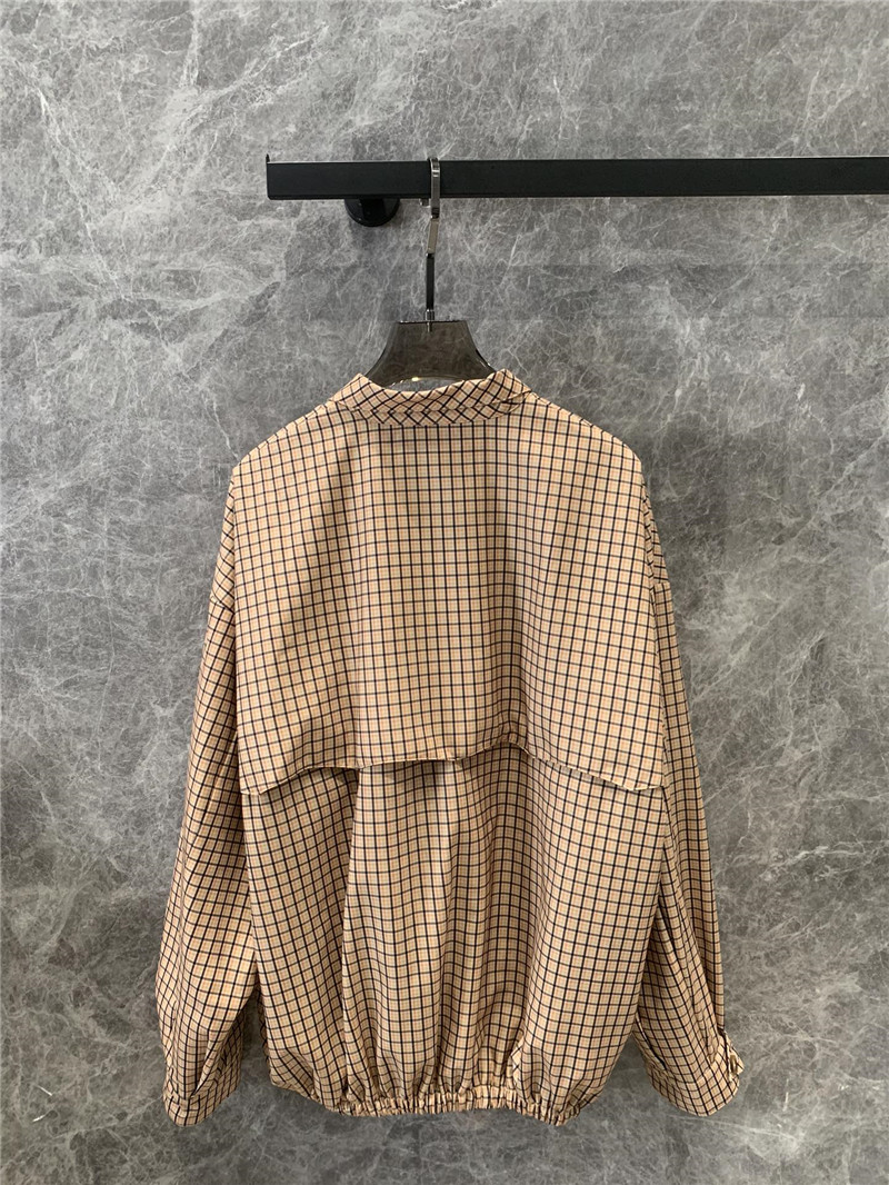 M1um1u contrast color plaid stand collar zipper jacket replicas clothes