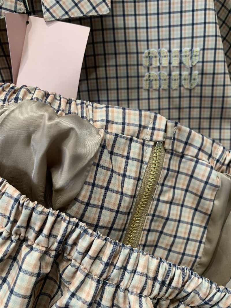 M1um1u contrast color plaid stand collar zipper jacket replicas clothes