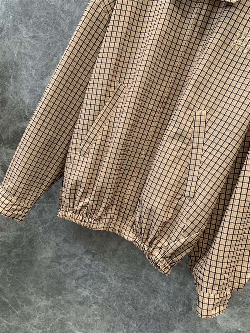 M1um1u contrast color plaid stand collar zipper jacket replicas clothes