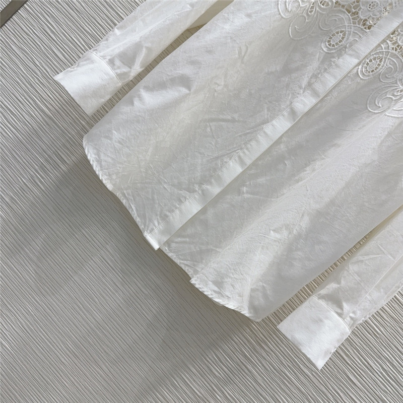 Va1e*ntin0 white hollow embroidered shirt set