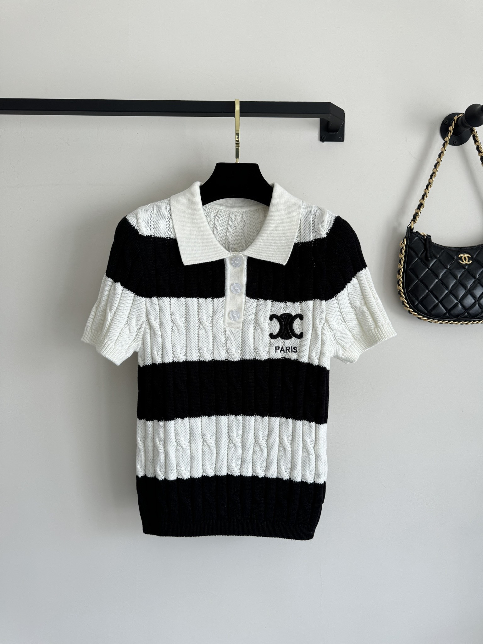 Ce1i*e striped cable-knit polo shirt