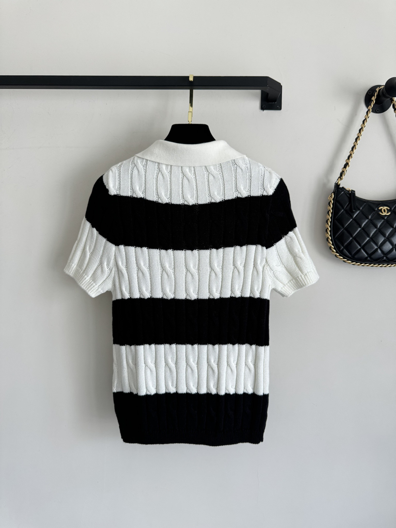Ce1i*e striped cable-knit polo shirt