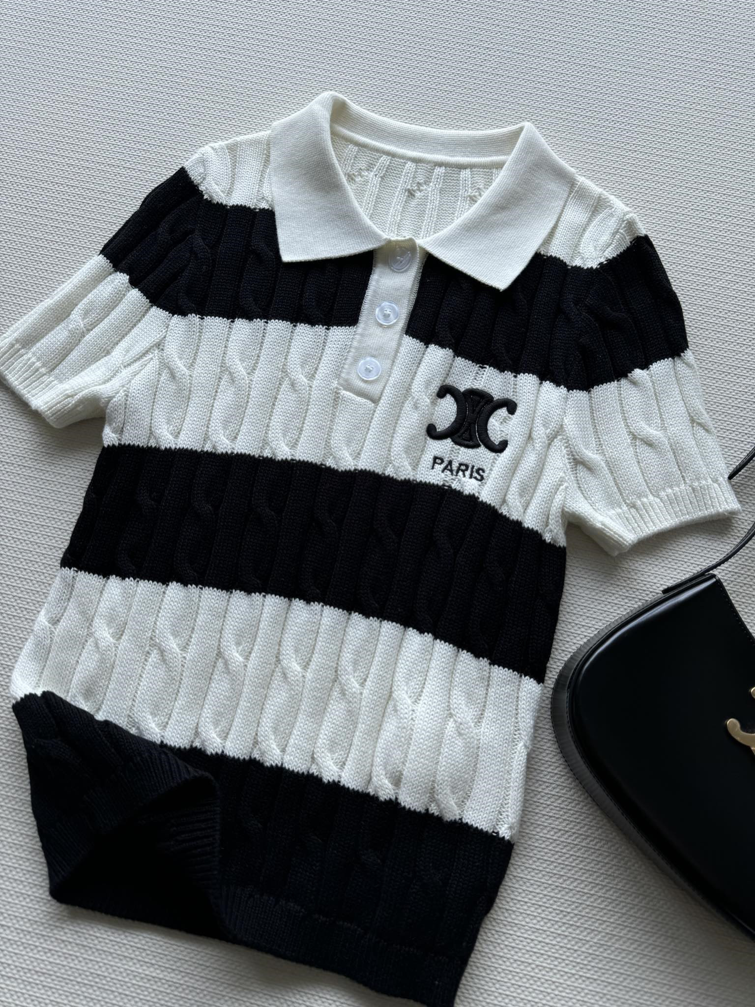 Ce1i*e striped cable-knit polo shirt