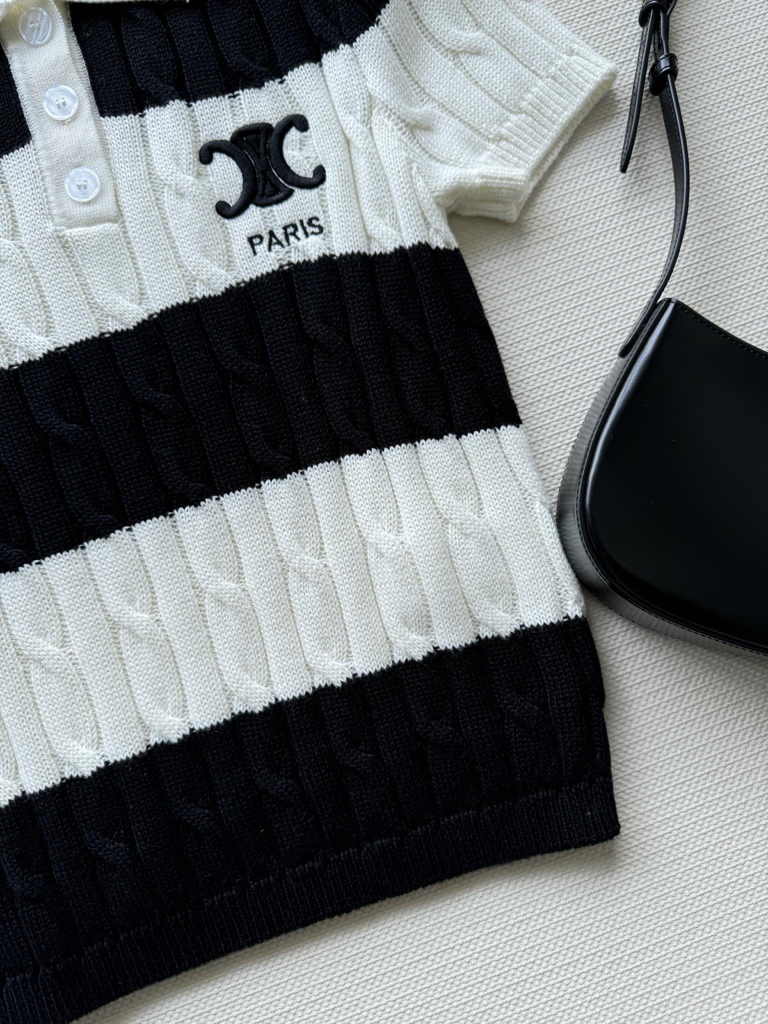Ce1i*e striped cable-knit polo shirt