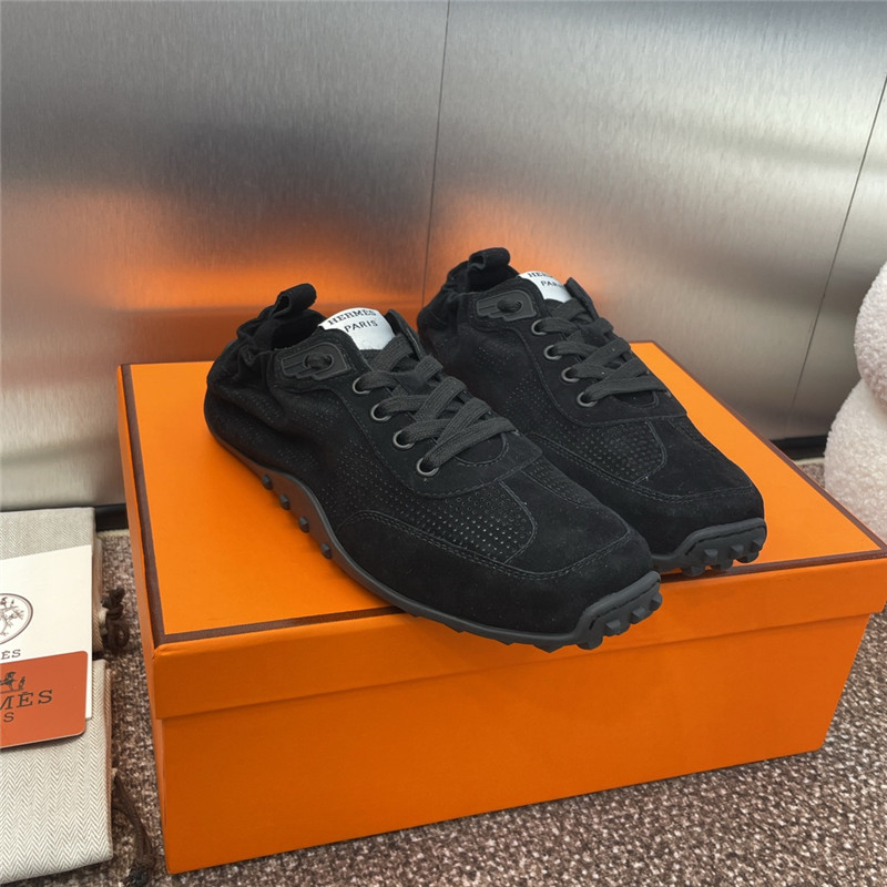 H**me5 black flat round toe lace-up sneakers