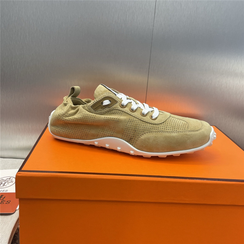 H**me5 beige flat round toe lace-up sneakers