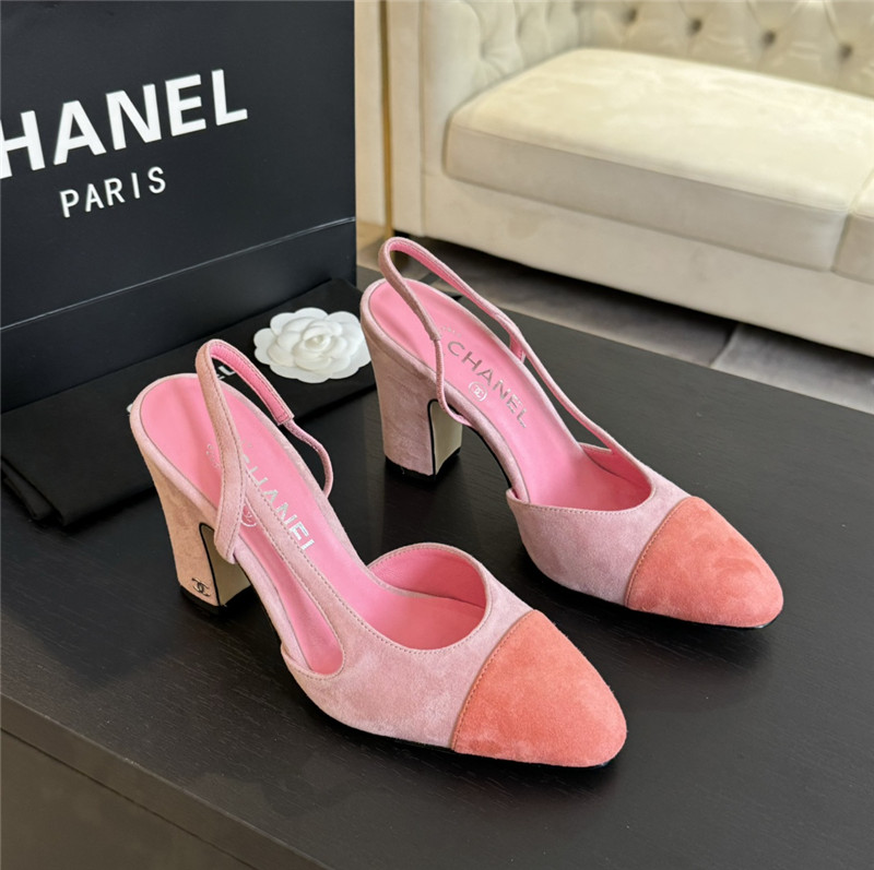 Ch**el pink suede slingback sandals