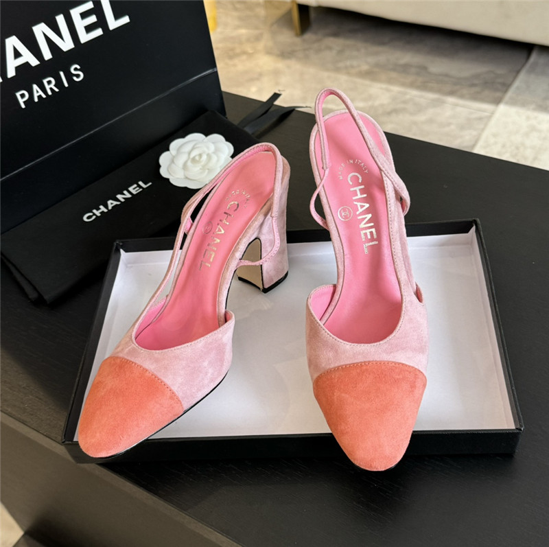 Ch**el pink suede slingback sandals
