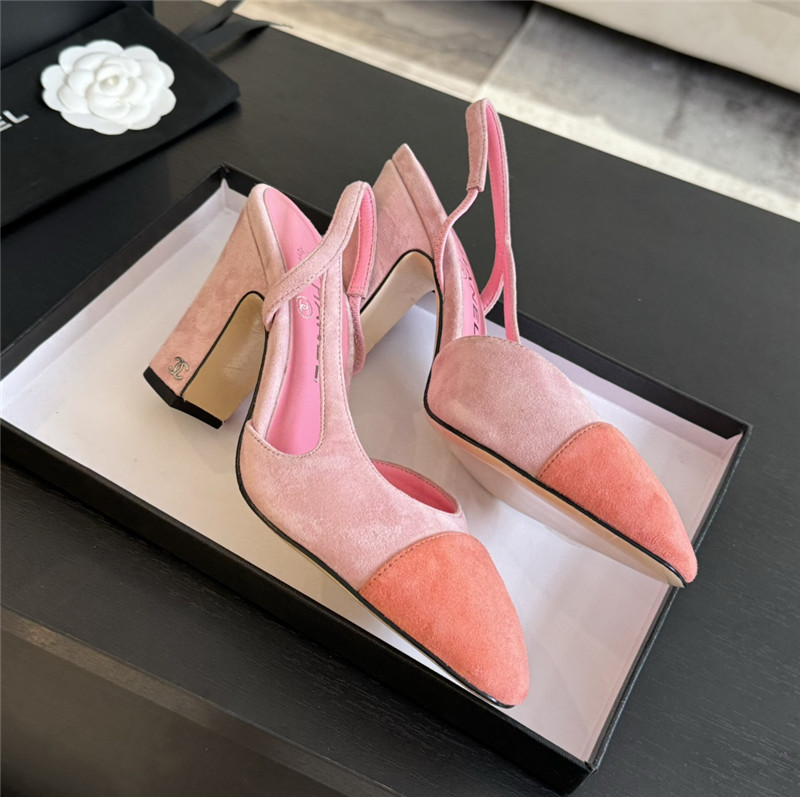 Ch**el pink suede slingback sandals