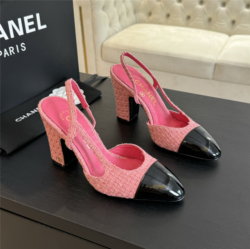 Ch**el slingback sandals in pink tweed and black patent