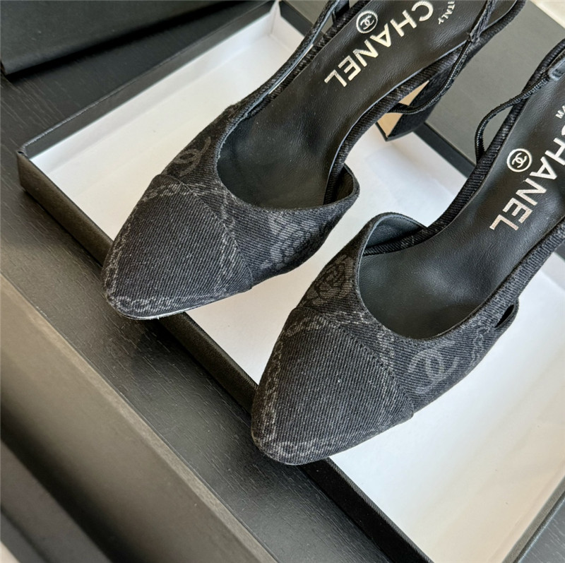 Ch**el slingback sandals in black printed denim