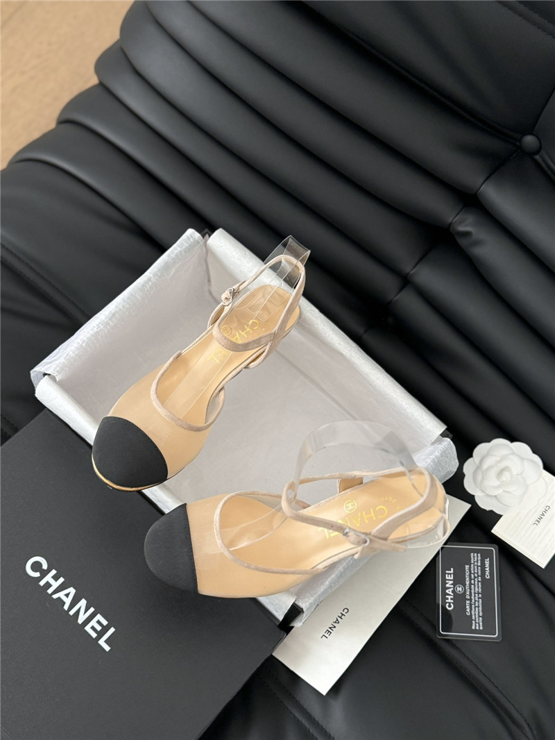 Ch**el beige mesh cap-toe ankle wedge sandal
