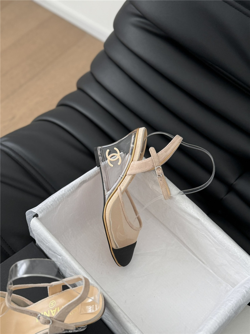 Ch**el beige mesh cap-toe ankle wedge sandal