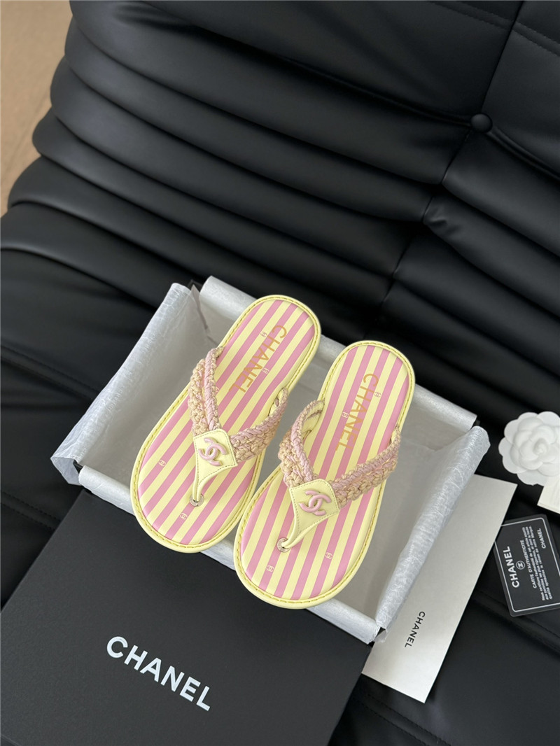 Ch**el crochet thong flip-flops pink and yellow stripe
