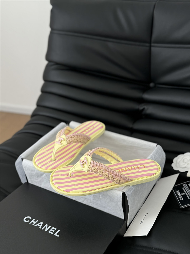 Ch**el crochet thong flip-flops pink and yellow stripe