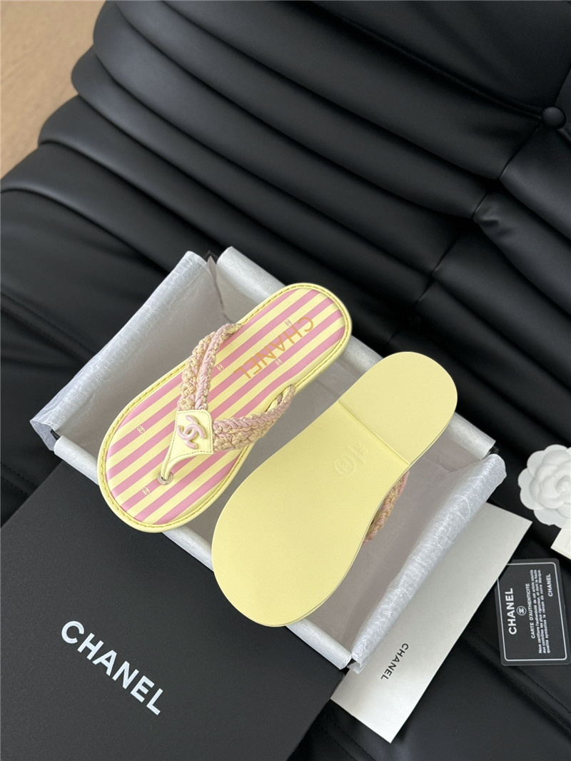 Ch**el crochet thong flip-flops pink and yellow stripe