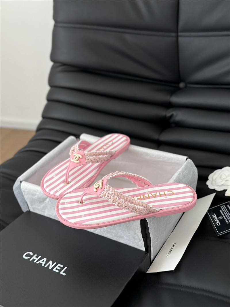 Ch**el crochet thong flip-flops pink and white stripe