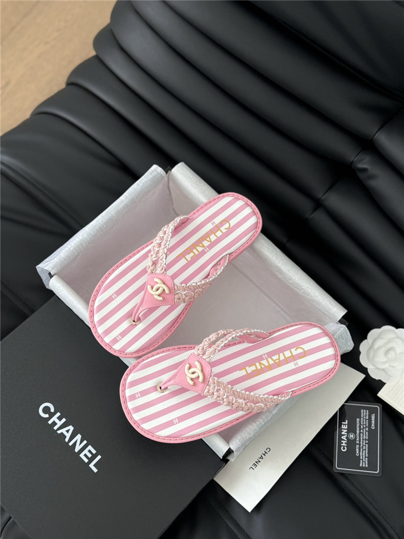 Ch**el crochet thong flip-flops pink and white stripe