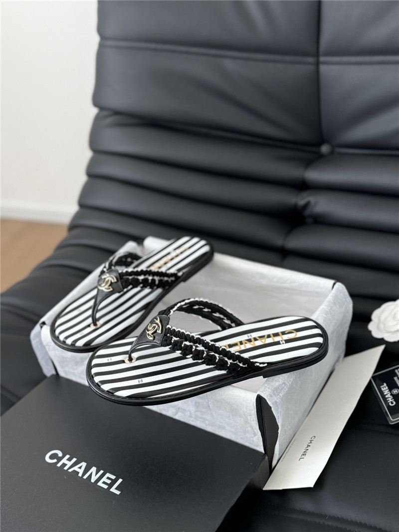 Ch**el crochet thong flip-flops black and white stripe