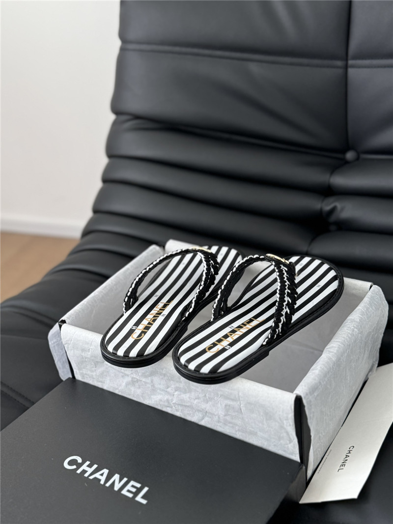 Ch**el crochet thong flip-flops black and white stripe